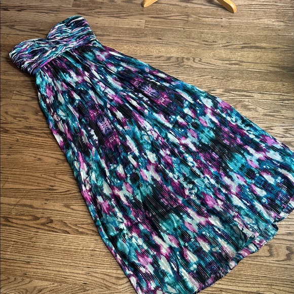 Laundry Shelli Segal Strapless Gown watercolor silk maxi dress Size 4 EUC - Picture 3 of 6